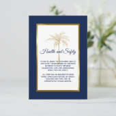 Navy Blue Gold Palm Tree Wedding Health and Safety Informatiekaartje (Staand voorkant)