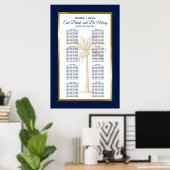 Navy Blue Gold Palm Tropical Wedding Seating Chart Poster (Thuiskantoor)
