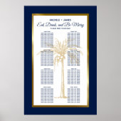 Navy Blue Gold Palm Tropical Wedding Seating Chart Poster (Voorkant)
