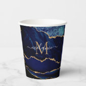 Navy Blue Gold Paper Cups Personalized Name Letter Papieren Bekers (Voorkant)