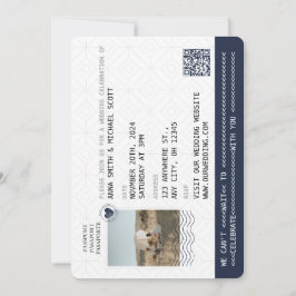 Navy Blue Gold Passport Destination Wedding QR Kaart