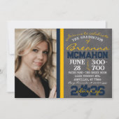 Navy Blue & Gold Paw Print Afstuderen 2 Foto Kaart (Voorkant)