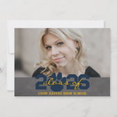 Navy Blue & Gold Paw Print Afstuderen 2 Foto Kaart (Achterkant)