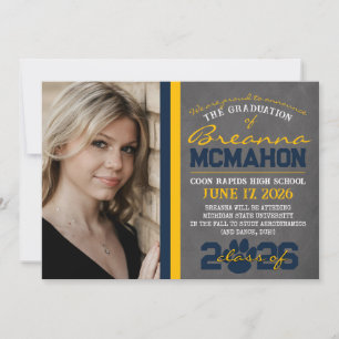 Navy Blue & Gold Paw Print Afstuderen Kaart