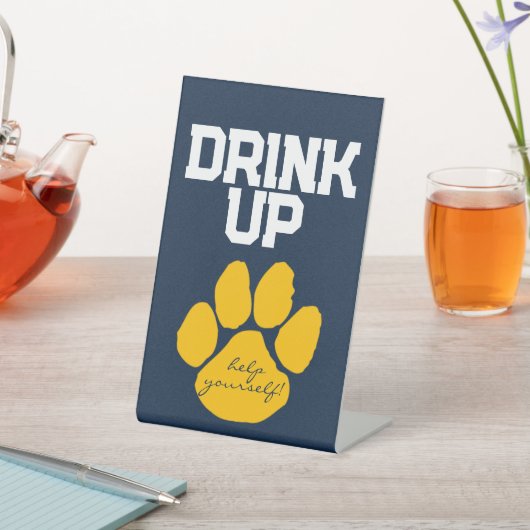 Navy Blue & Gold Pawprint Drink Tafel Afstuderen Reclamebord Met Voetstuk (Insitu)