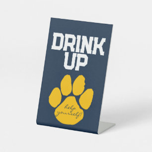 Navy Blue & Gold Pawprint Drink Tafel Afstuderen Reclamebord Met Voetstuk