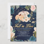 Navy Blue Gold Peach Floral Pumpkin Vrijgezellenfe Kaart (Voorkant)