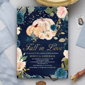 Navy Blue Gold Peach Floral Pumpkin Vrijgezellenfe Kaart