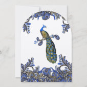 Navy Blue & Gold Peacock Paisley Wedding Invite Kaart (Achterkant)