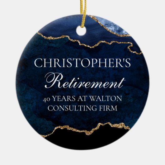 Navy Blue Gold Pensioen Gepersonaliseerde Kerst Keramisch Ornament (Voorkant)