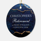 Navy Blue Gold Pensioen Gepersonaliseerde Kerst Keramisch Ornament (Links)