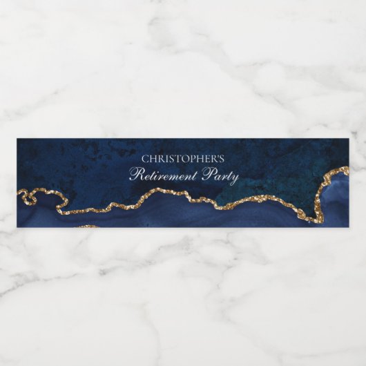 Navy Blue Gold Pensioenpartij Gepersonaliseerd Waterfles Etiket (Enkel label)