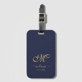 Navy Blue Gold Personalized Signature Bagagelabel (Voorkant (verticaal))