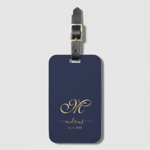 Navy Blue Gold Personalized Signature Bagagelabel