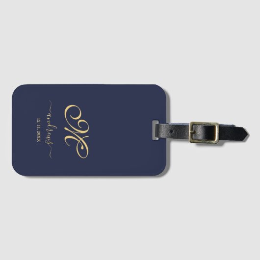 Navy Blue Gold Personalized Signature Bagagelabel (Voorkant (horizontaal))
