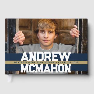 Navy Blue & Gold Photo Afstuderen gepersonaliseerd Gastenboek
