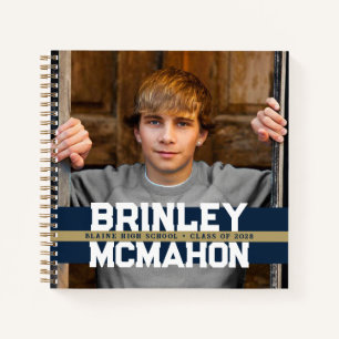 Navy Blue & Gold Photo Afstuderen Guestbook Notitieboek