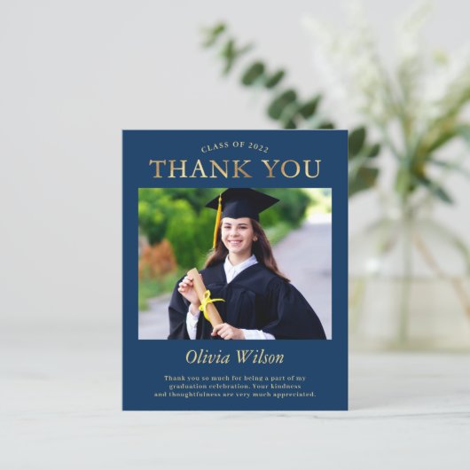 Navy Blue Gold Photo Afstuderen Hartelijk dank (Staand voorkant)