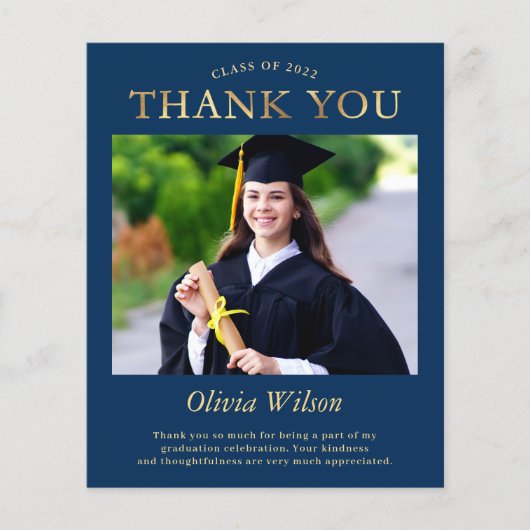 Navy Blue Gold Photo Afstuderen Hartelijk dank (Voorkant)
