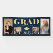Navy Blue Gold Photo Afstuderen klasse 2023 Spandoek (Horizontaal)