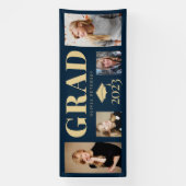 Navy Blue Gold Photo Afstuderen klasse 2023 Spandoek (Verticaal)