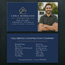 Navy Blue Gold Photo Building Construction Visitekaartje