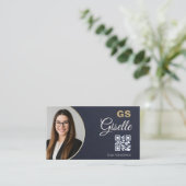 Navy Blue Gold Photo Realtor QR Code Slate Stone Visitekaartje (Staand voorkant)