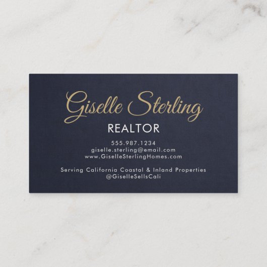 Navy Blue Gold Photo Realtor QR Code Slate Stone Visitekaartje (Achterkant)