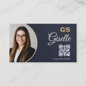 Navy Blue Gold Photo Realtor QR Code Slate Stone Visitekaartje (Voorkant)
