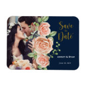 Navy Blue Gold Photo Wedding Save the Date Magneet (Horizontaal)