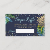 Navy Blue Gold Pineapple Baby shower Diaper Raffle Informatiekaartje (Voorkant)