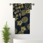 Navy Blue Gold Pineapple Pattern Bad Handdoek