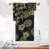 Navy Blue Gold Pineapple Pattern Bad Handdoek