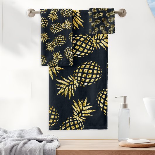 Navy Blue Gold Pineapple Pattern Bad Handdoek