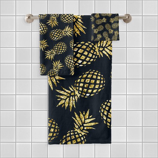 Navy Blue Gold Pineapple Pattern Bad Handdoek