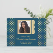 Navy Blue, Gold Polka Dots, Afstuderen Foto Kaart (Staand voorkant)