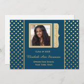 Navy Blue, Gold Polka Dots, Afstuderen Foto Kaart (Voorkant / Achterkant)