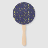 Navy Blue Gold Polka Dots Hand Fan Handwaaier (Achterkant)