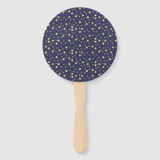 Navy Blue Gold Polka Dots Hand Fan Handwaaier (Voorkant)