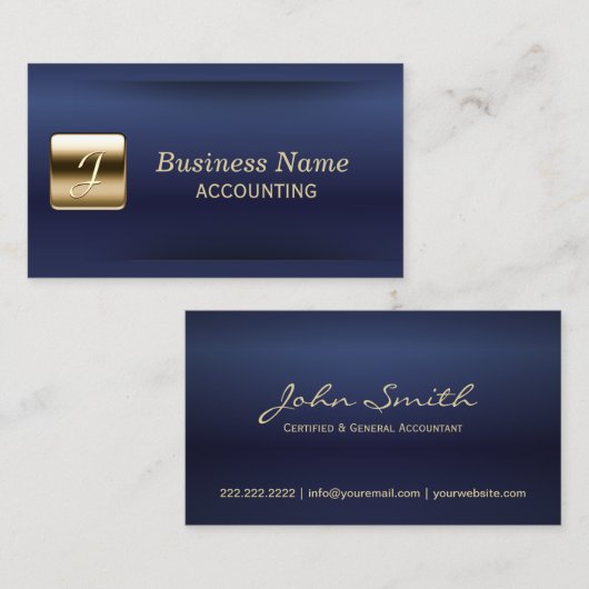 Navy Blue & Gold Professional Accounting Visitekaartje (Voorkant / Achterkant)