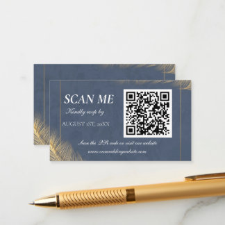 Navy Blue Gold QR Code Digital Wedding RSVP Card Informatiekaartje