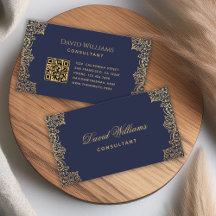  Navy Blue Gold QR Code Elegant Antiek
