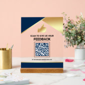 Navy Blue Gold QR-code Klantfeedback Beoordeling Acryl Bord (Huwelijk)
