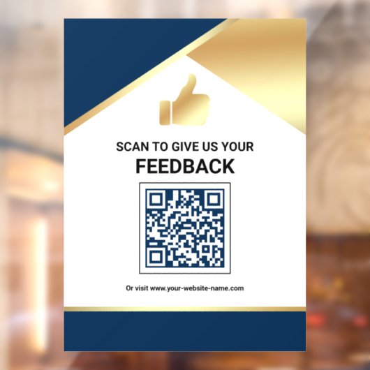 Navy Blue Gold QR-code Klantfeedback Beoordeling Raamsticker (Vel 2)
