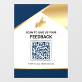 Navy Blue Gold QR-code Klantfeedback Beoordeling Raamsticker (Vel)