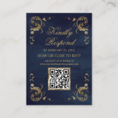 Navy Blue Gold QR Code RSVP Weddenschap Website Informatiekaartje (Voorkant)