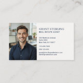 Navy Blue Gold Real Estate Agent Photo Visitekaartje (Achterkant)