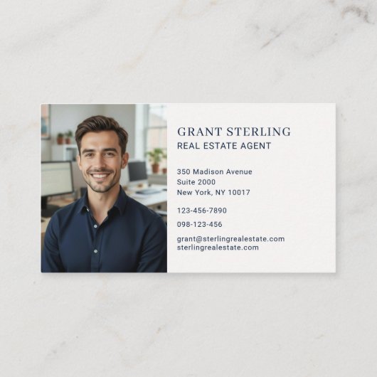 Navy Blue Gold Real Estate Agent Photo Visitekaartje (Achterkant)