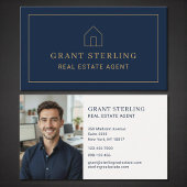 Navy Blue Gold Real Estate Agent Photo Visitekaartje