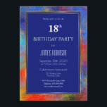 Navy Blue Gold Red Waterverf 18th Birthday Party Kaart<br><div class="desc">Een elegante levendige moderne marineblauwe rode waterverf 18e verjaardag uitnodiging.</div>